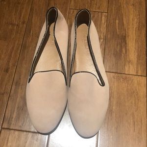 Brand new light pink/tan sued loafers. Light sued